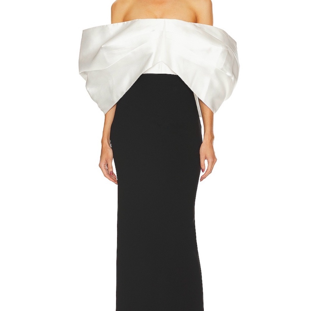 Solace London Off-Shoulder Two-Tone Black and White Gown